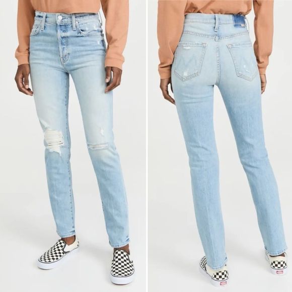 MOTHER Denim - Mother Denim Huffy Skimp Light Wash Distressed Long Straight Leg Jean Size 28